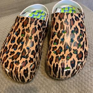 Leopard print, platform “croc” style shoes